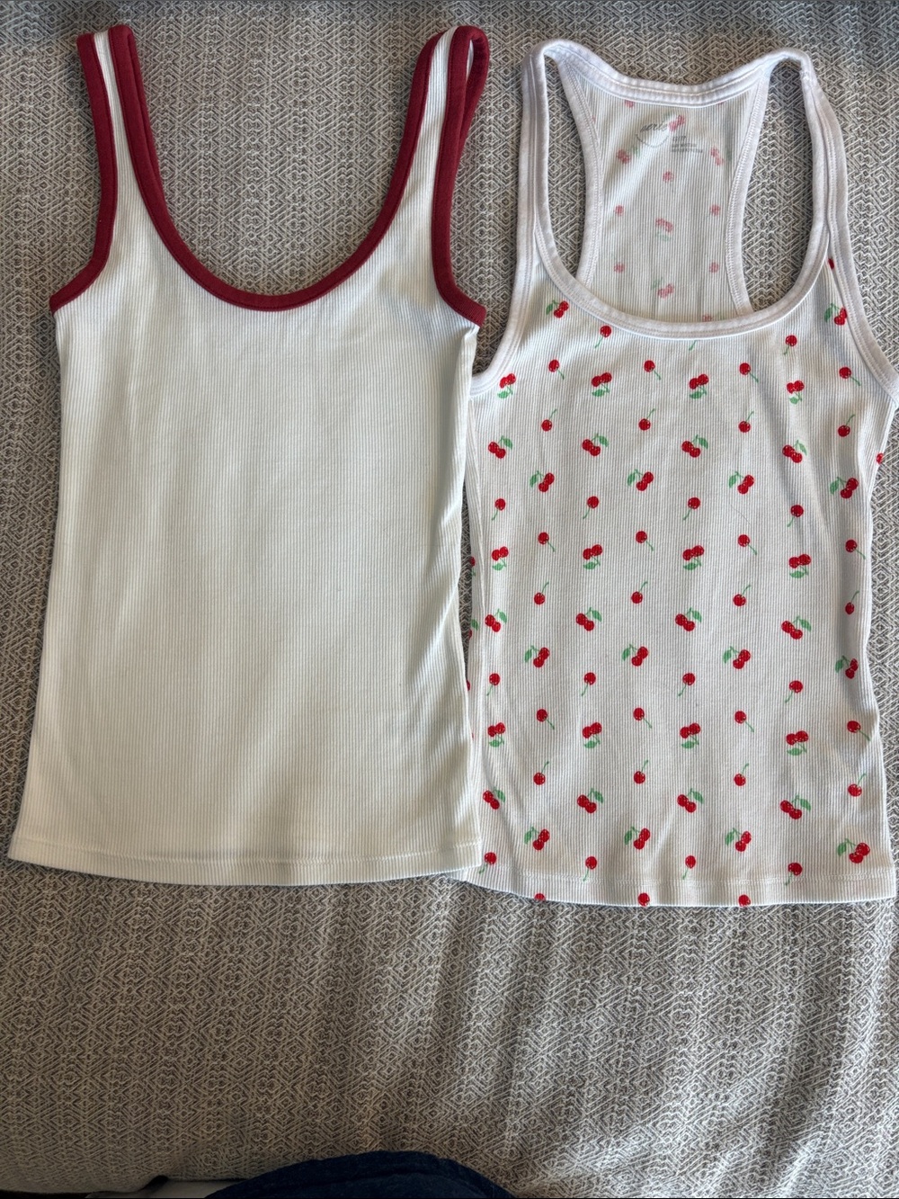 Duo of Aerie White and Res Ribbed Tank Tops